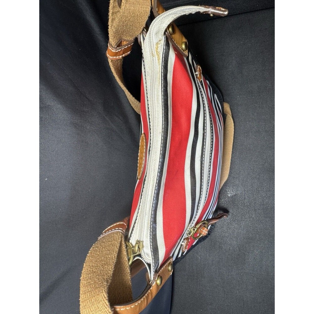 Fossil Keyper Cross Body Satchel Purse Stripes Vinyl Shiny - Picture 10 of 11